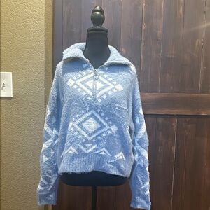 Jessica Simpson Light Blue and White Patterned Turtleneck Sweater